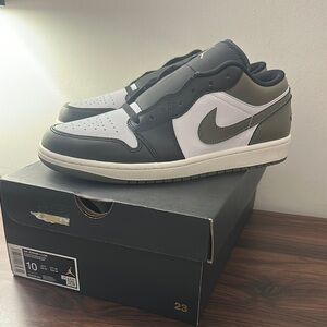 Black/White & Olive Green: Air Jordan 1 Low